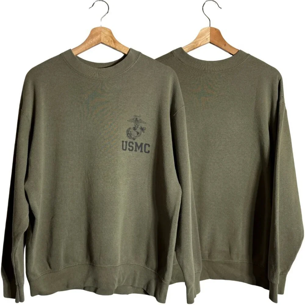 Vintage USMC United States Marine Corp Crew Neck Sweatshirt Men's Medium Green - Picture 1 of 11